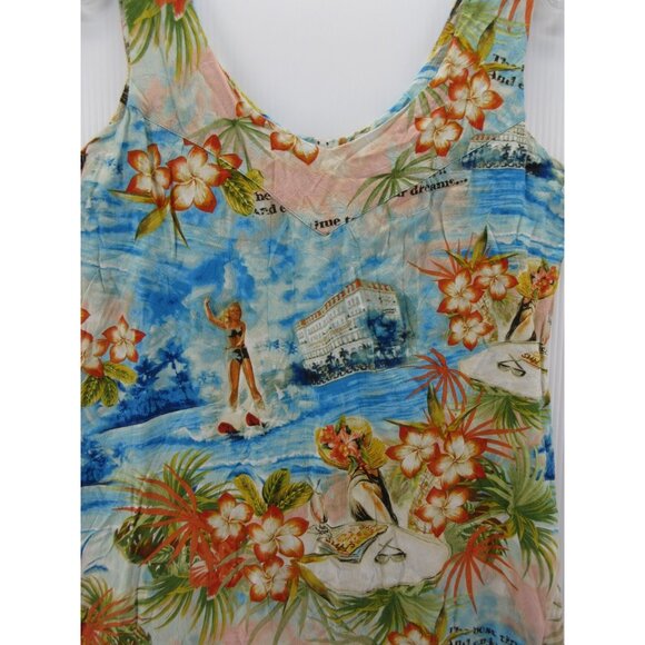 VINTAGE Jams World Dress Large Hawaiian Mini Floral Tropical Sundress - Picture 2 of 10